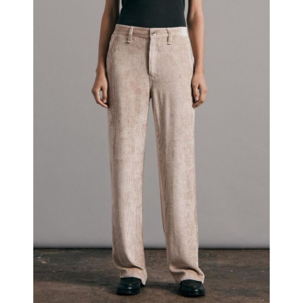 Rag & Bone Ellie Pearl Beige Soft Corduroy Relaxed Straight Leg Trouser Pants 28